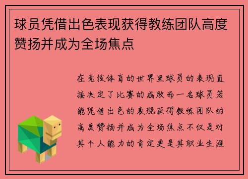 球员凭借出色表现获得教练团队高度赞扬并成为全场焦点